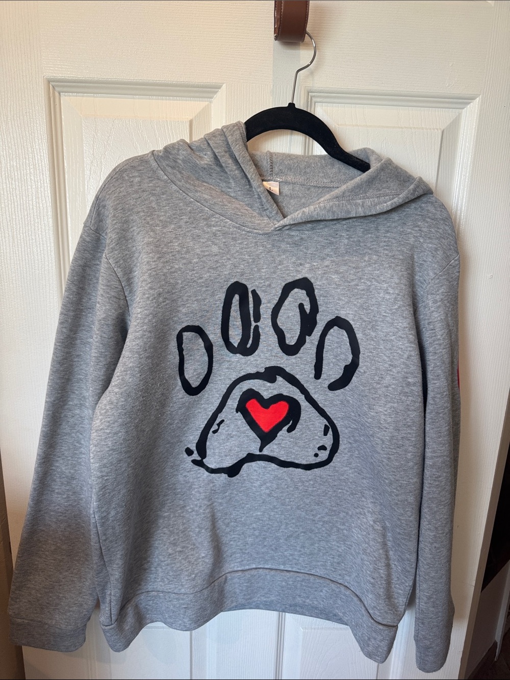 Gray Hoodie with Paw Heart Graphic Pullover